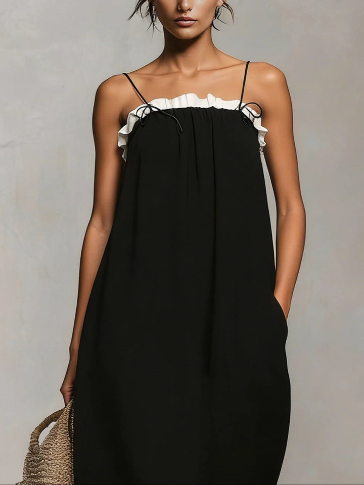 Mirelle™ | Kleurblok Maxi Jurk met Spaghettibandjes