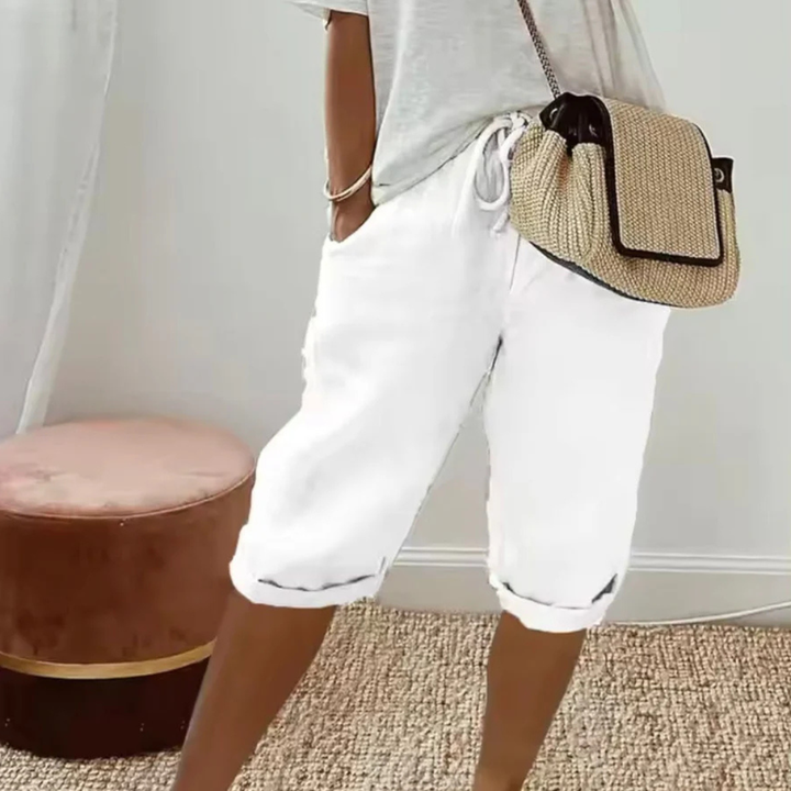 Fenley | Linnen Trekkoord Capri Shorts