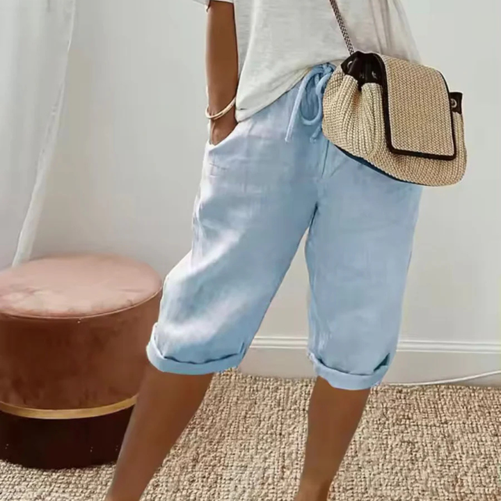 Fenley | Linnen Trekkoord Capri Shorts