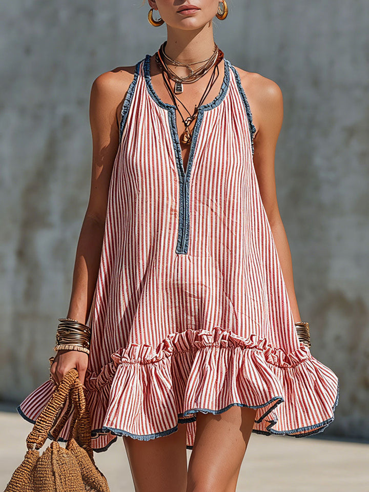 Fiammetta | Mini jurkje met mouwloos ontwerp, volant en ronde hals