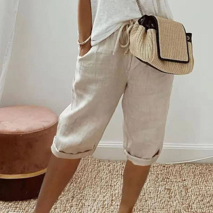 Fenley | Linnen Trekkoord Capri Shorts