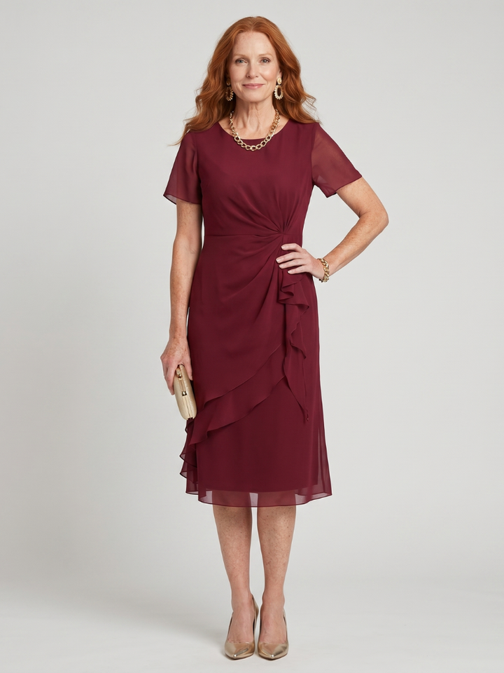 Eira™ | Elegante Midi Jurk met Gelaagde Zoom & Transparante Mouwen