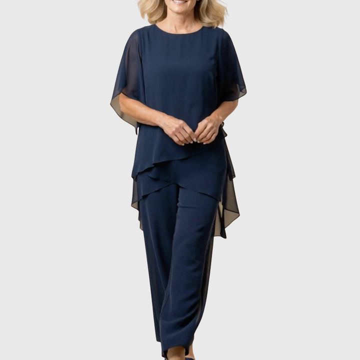Linda | Set met gedrapeerde palazzo-broeken