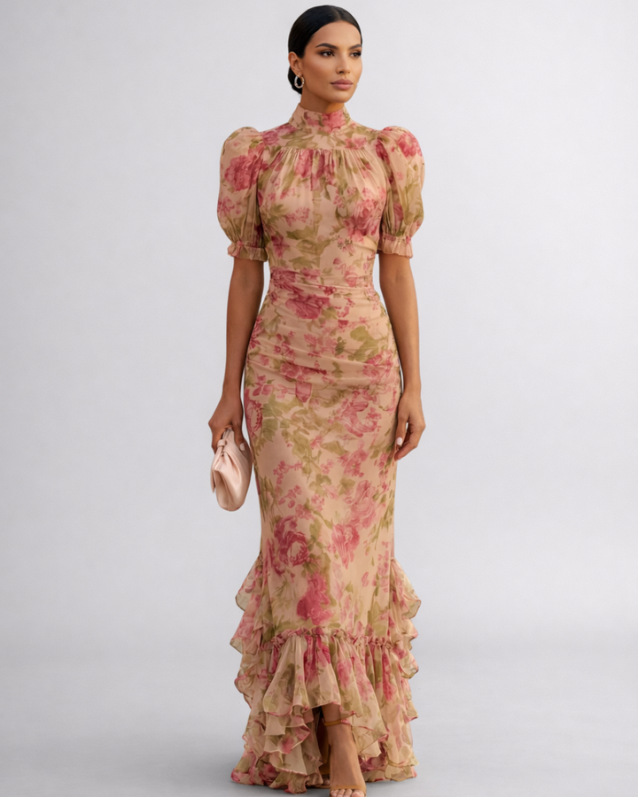 Rosario | Lange Bloemenjurk van Chiffon