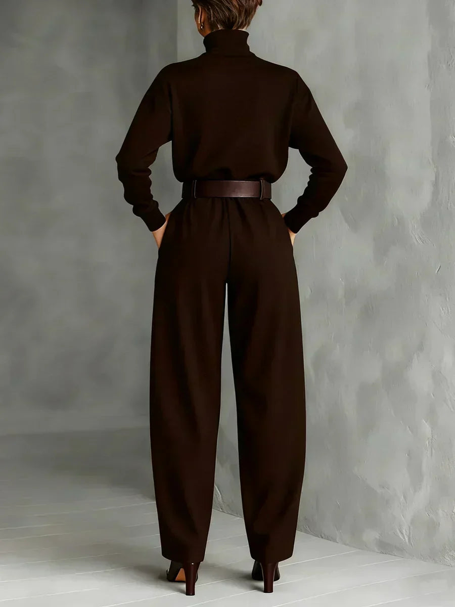 Jessica™ Elegante Top &amp; Rechte Broek Set | Aansluitende Coltrui en Op Maat Gemaakte Broek