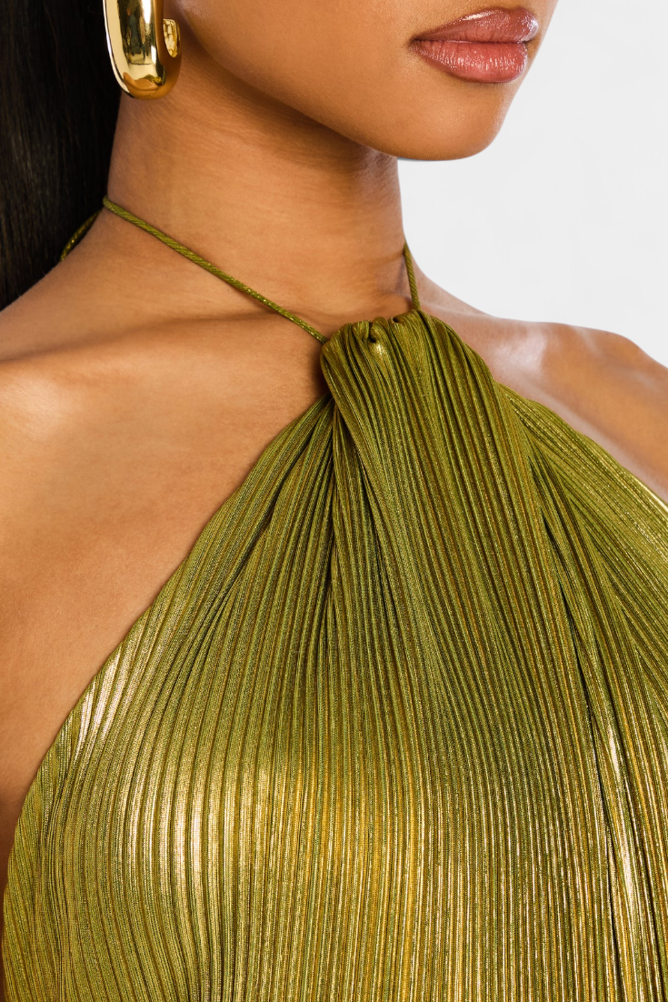 Emma | Halter Jurk met Open Rug in Metaalkleur