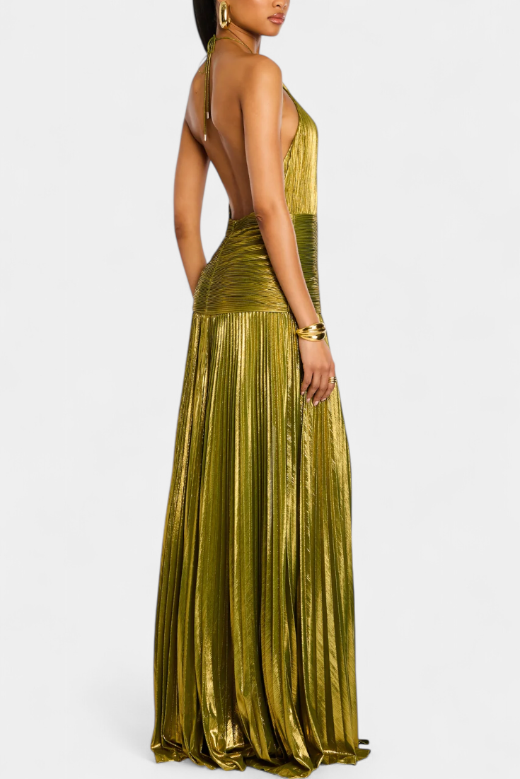 Emma | Halter Jurk met Open Rug in Metaalkleur