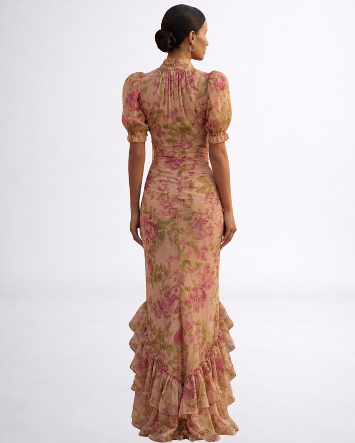 Rosario | Lange Bloemenjurk van Chiffon