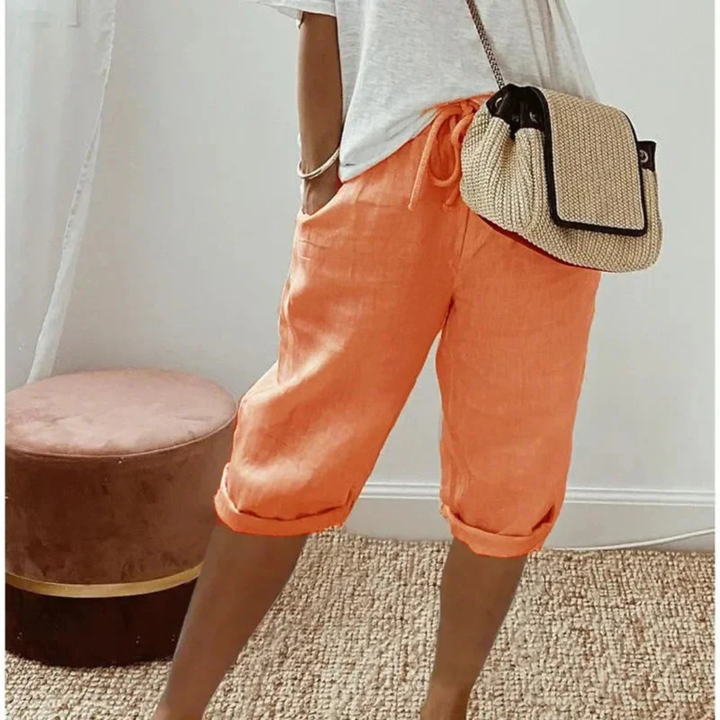 Fenley | Linnen Trekkoord Capri Shorts