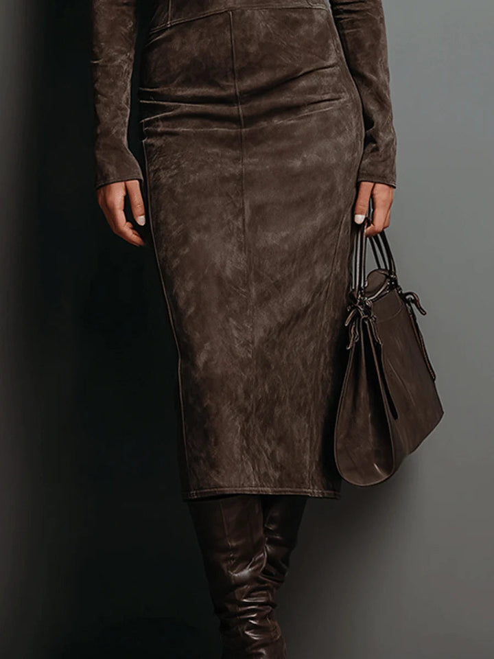 Lorena | Lange midi jurk in bruin