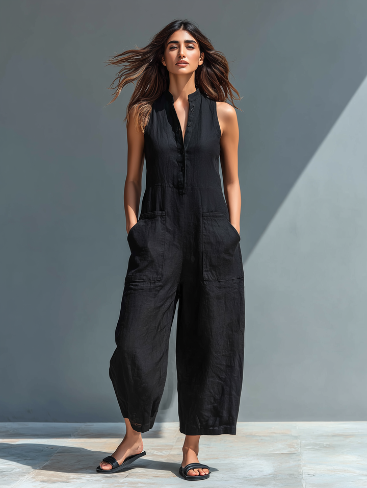 Silvia - Minimalistische Draagbare Overalls zonder Mouwen in Linnenmix