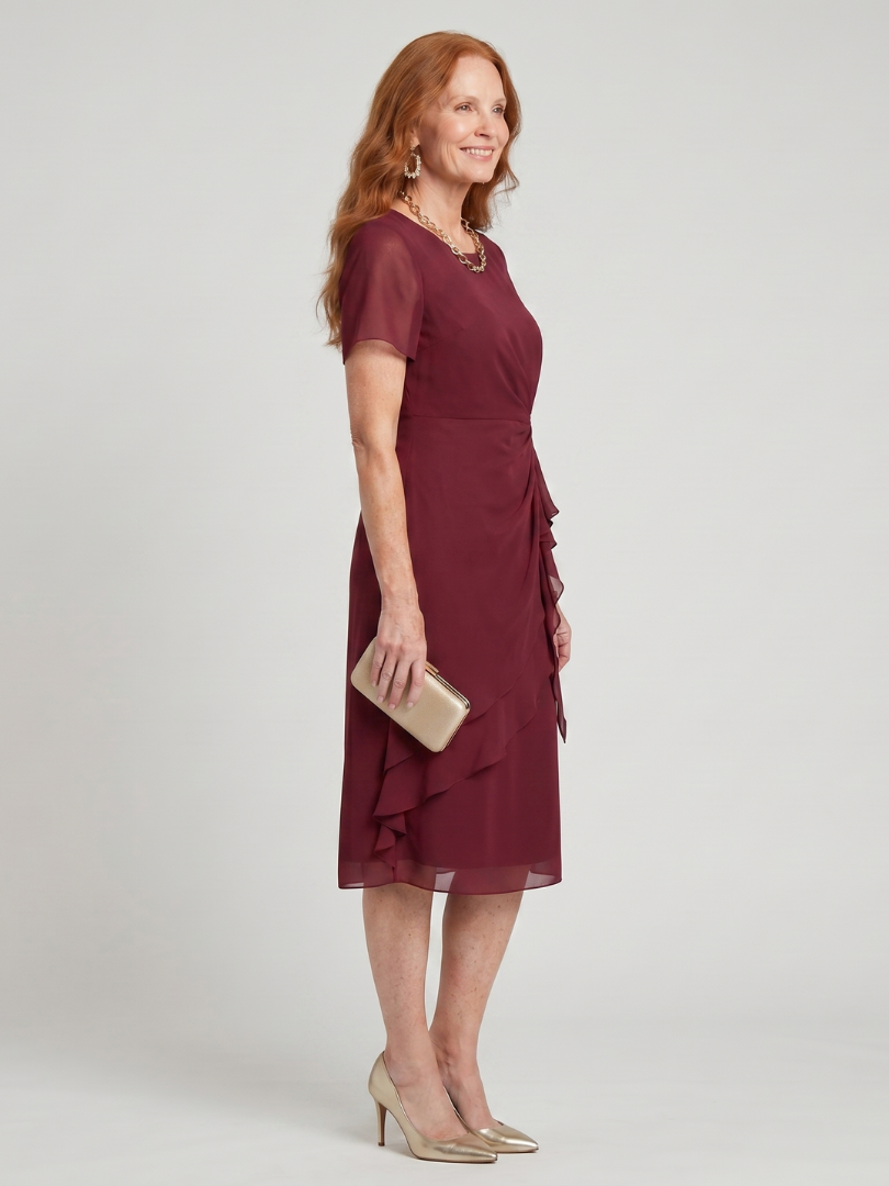 Eira™ | Elegante Midi Jurk met Gelaagde Zoom & Transparante Mouwen