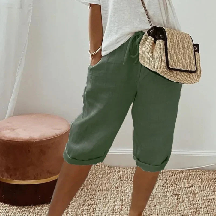 Fenley | Linnen Trekkoord Capri Shorts