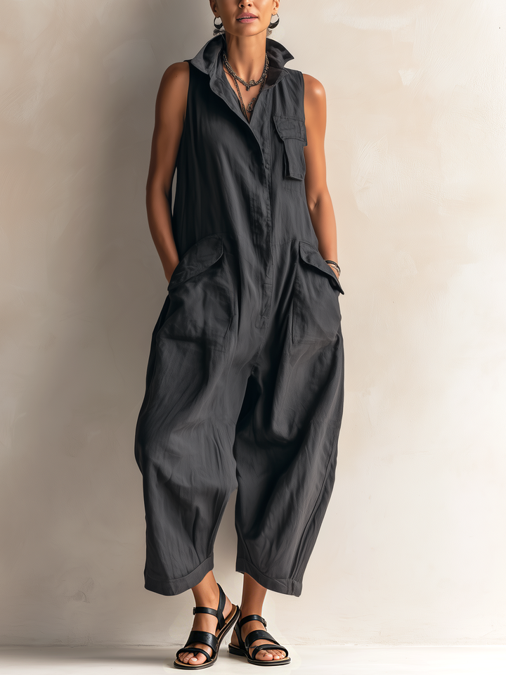 Ilaria - Mouwloze cargopantalon van katoen met een relaxte silhouette