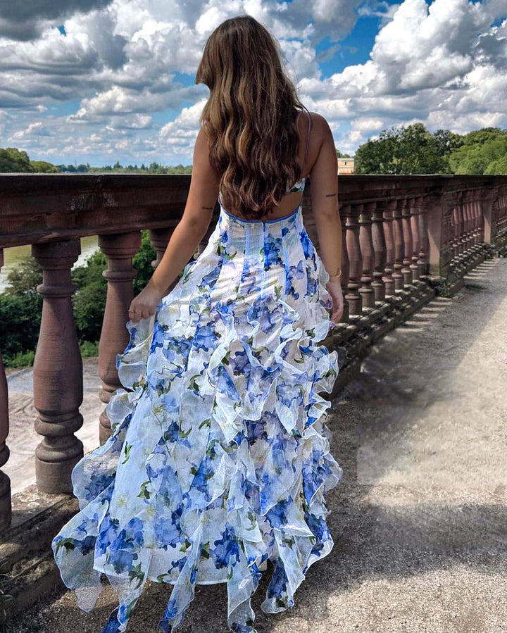 Uri | Midi Bloemenjurk met Rouches