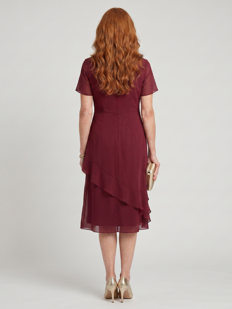 Eira™ | Elegante Midi Jurk met Gelaagde Zoom & Transparante Mouwen