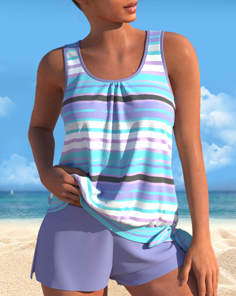 Tankini met U-hals en streepdesign