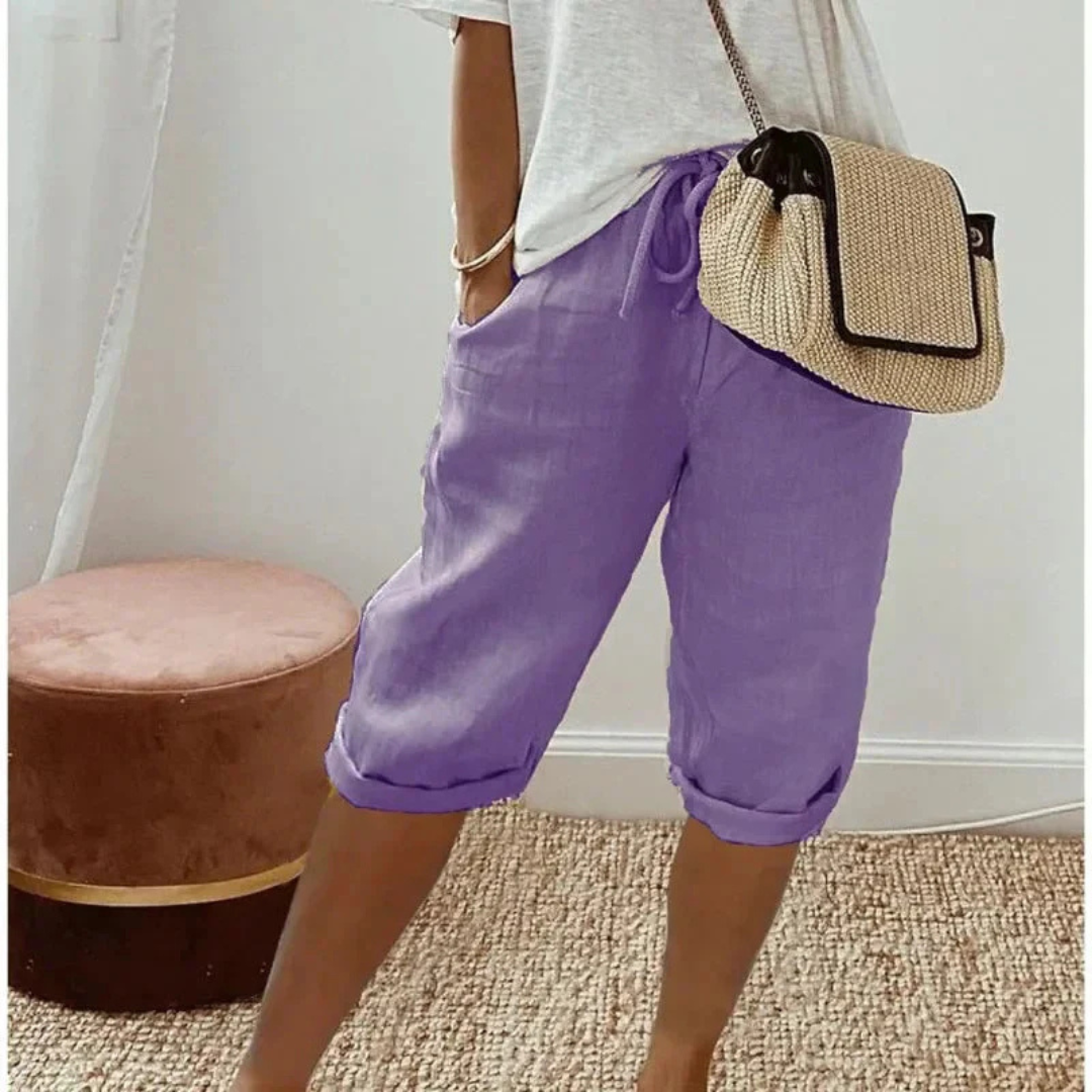 Fenley | Linnen Trekkoord Capri Shorts