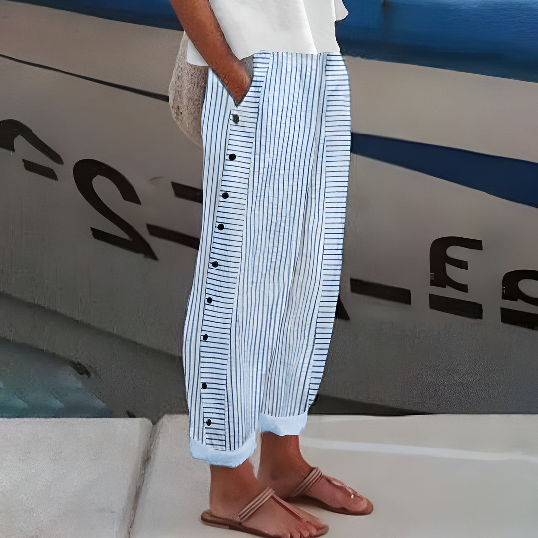 Tess | Gestreepte Paneel Knop Broek