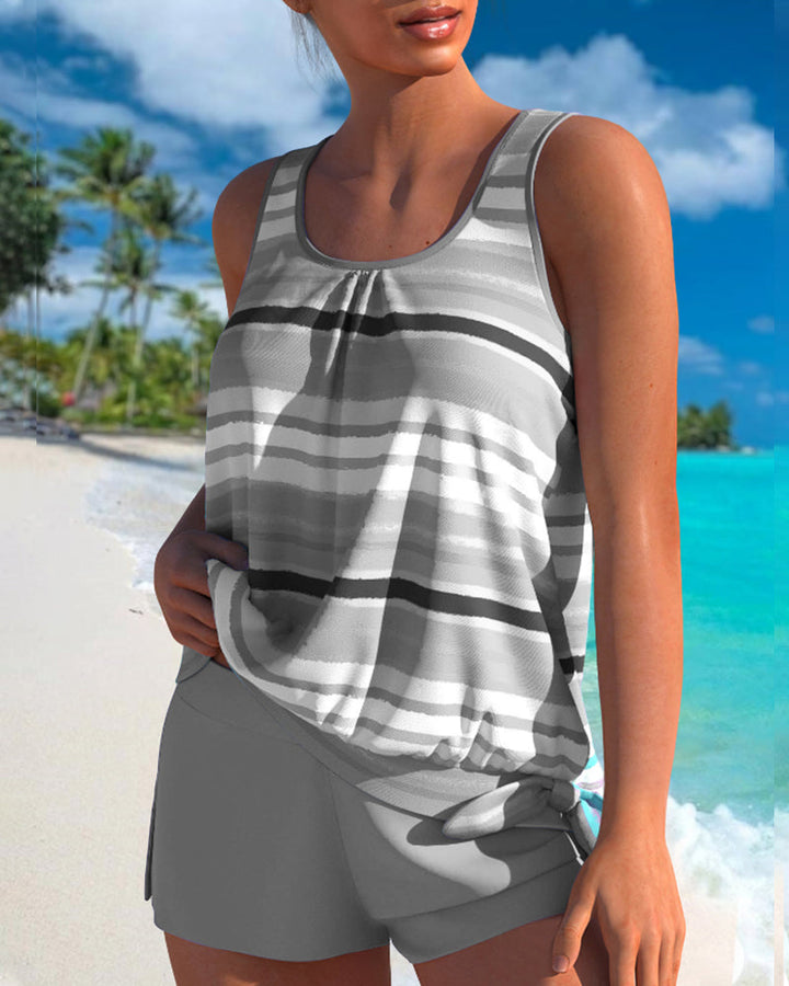 Tankini met U-hals en streepdesign