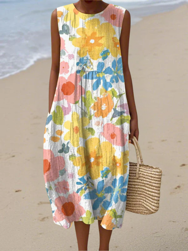 Ella | Pastel Bloemen Midi Jurk