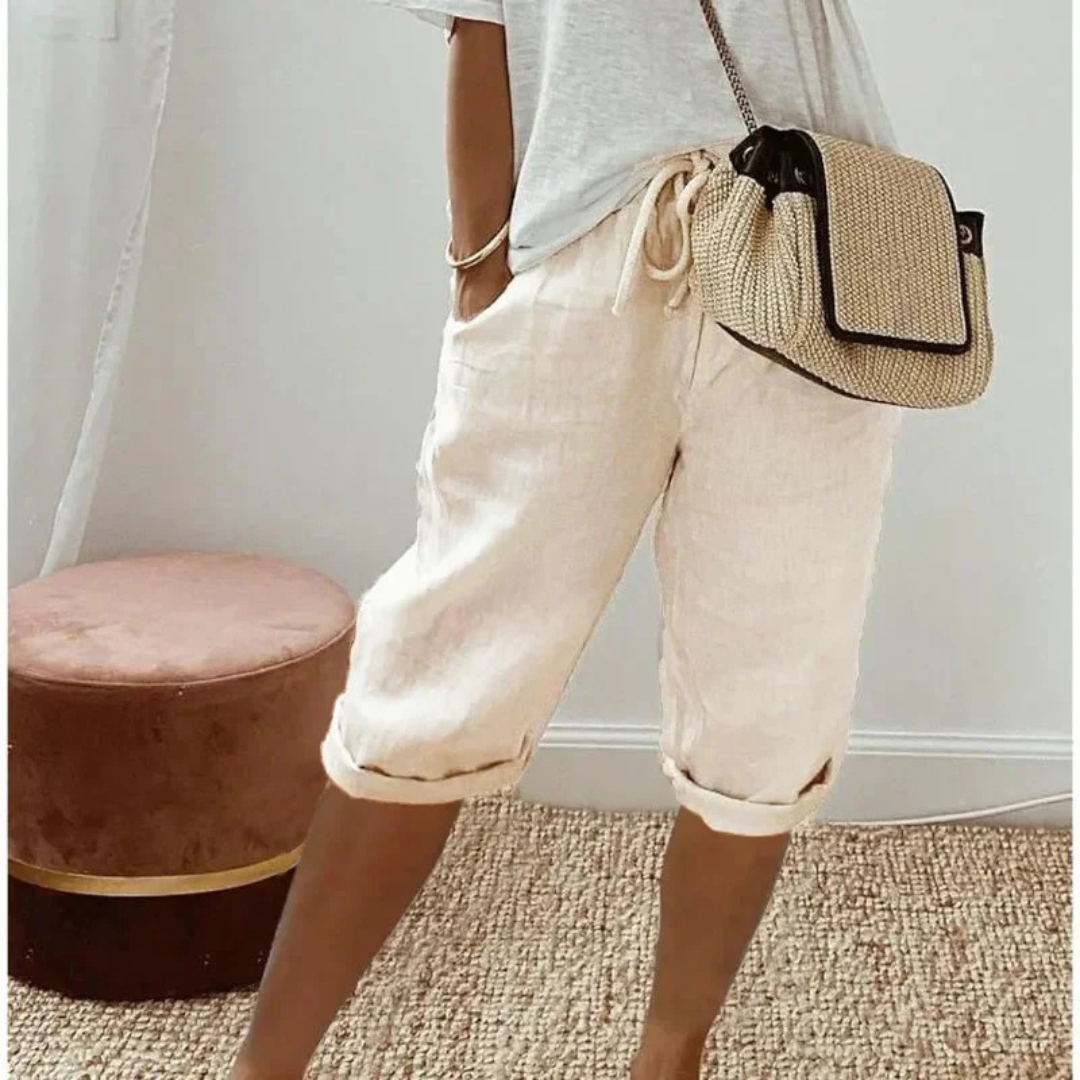 Fenley | Linnen Trekkoord Capri Shorts