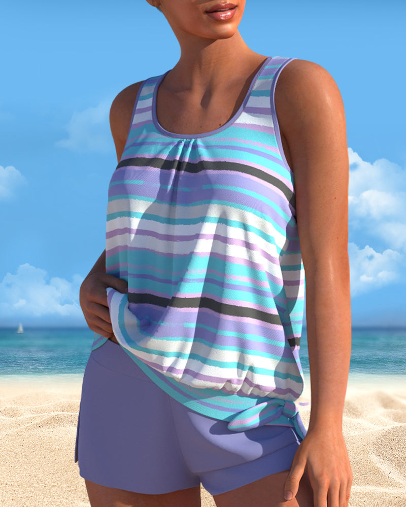 Tankini met U-hals en streepdesign