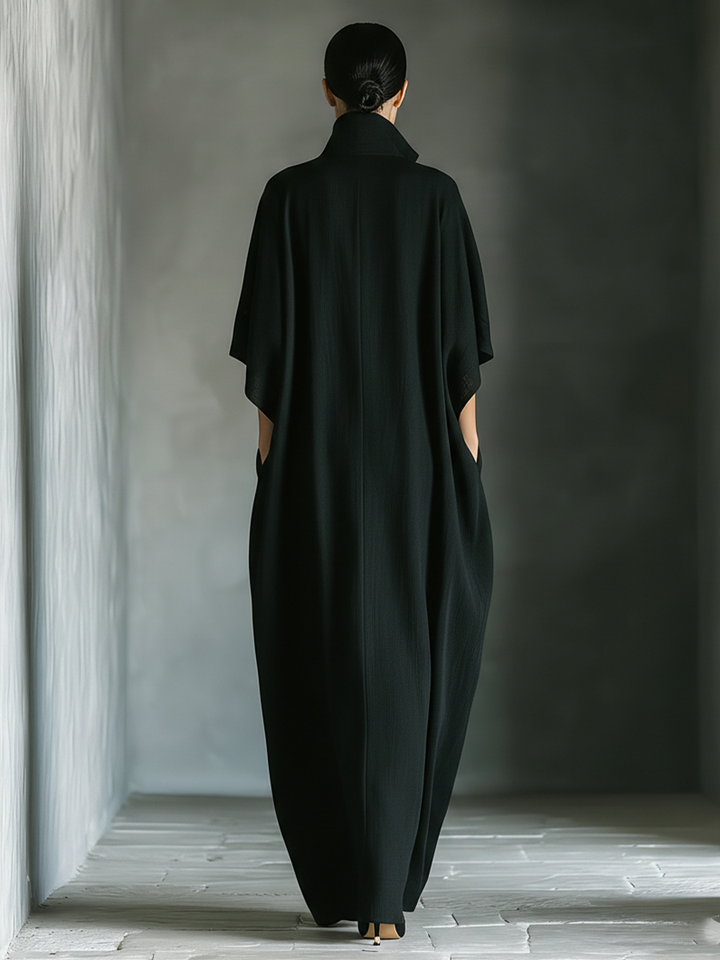 Costanza | Maxi jurk zwart met kimono mouwen en V-hals