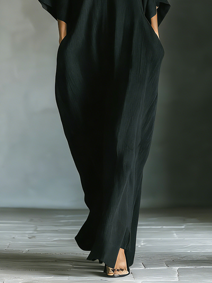 Costanza | Maxi jurk zwart met kimono mouwen en V-hals