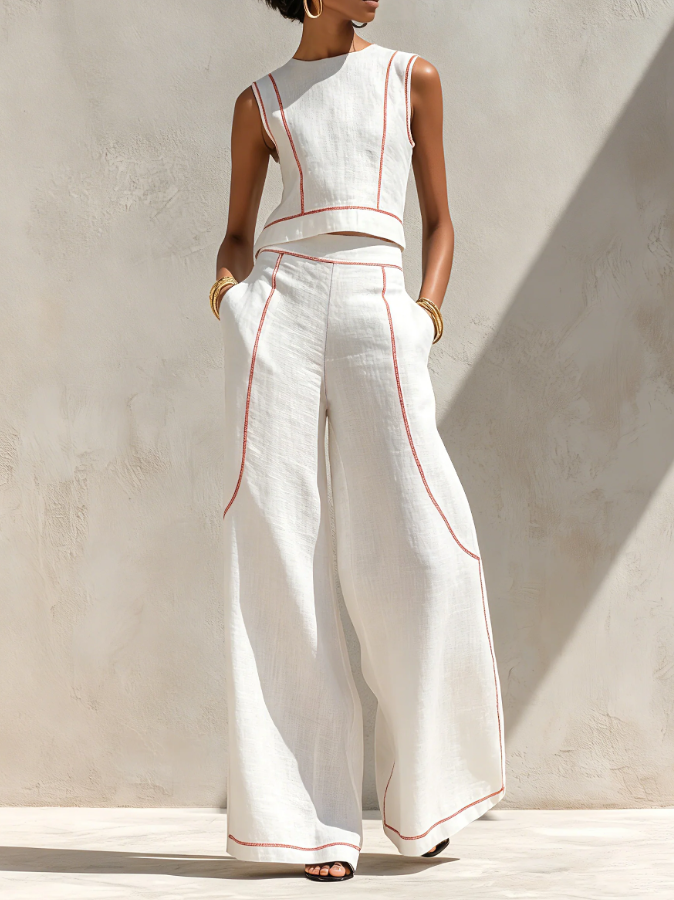 Vittoria | Witte set met mouwloze top en wijde broek