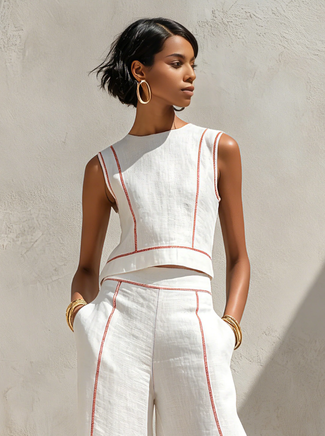 Vittoria | Witte set met mouwloze top en wijde broek