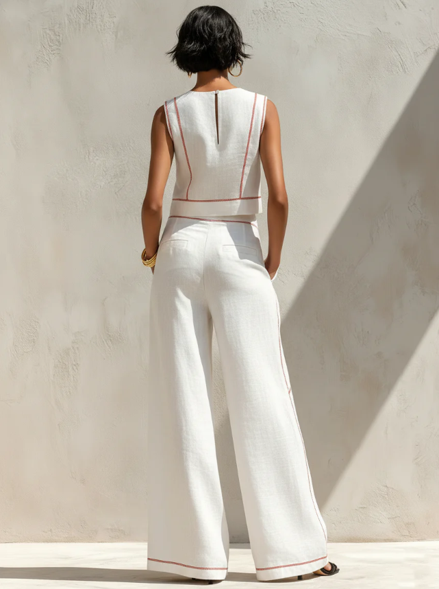 Vittoria | Witte set met mouwloze top en wijde broek
