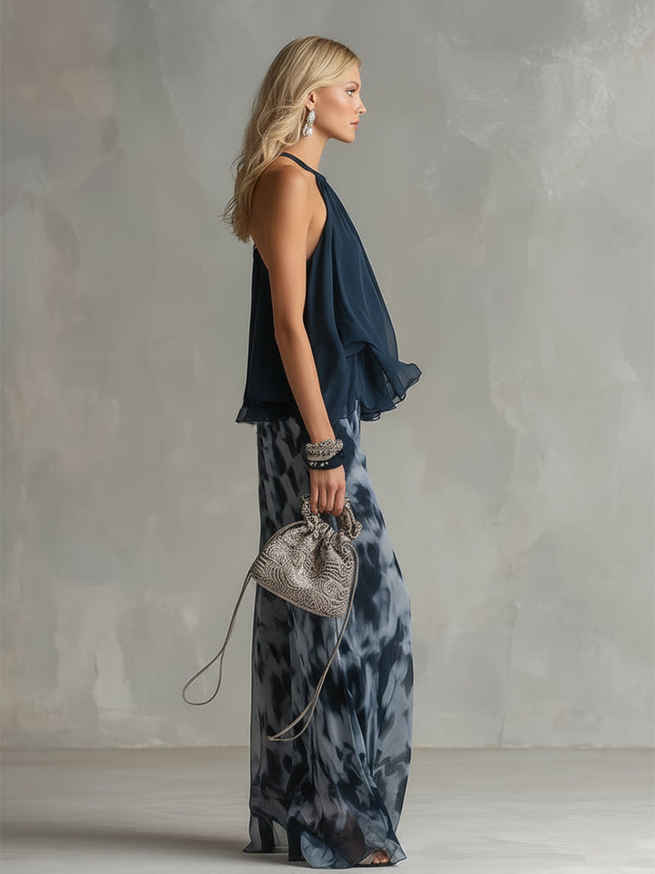 Élise | Elegante en lichte set met vloeiende top en brede broek