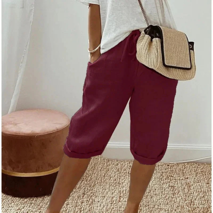 Fenley | Linnen Trekkoord Capri Shorts
