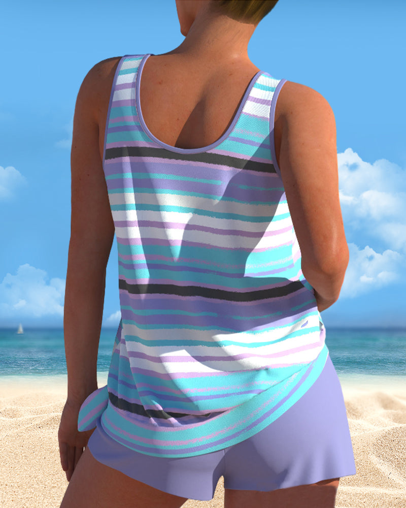 Tankini met U-hals en streepdesign