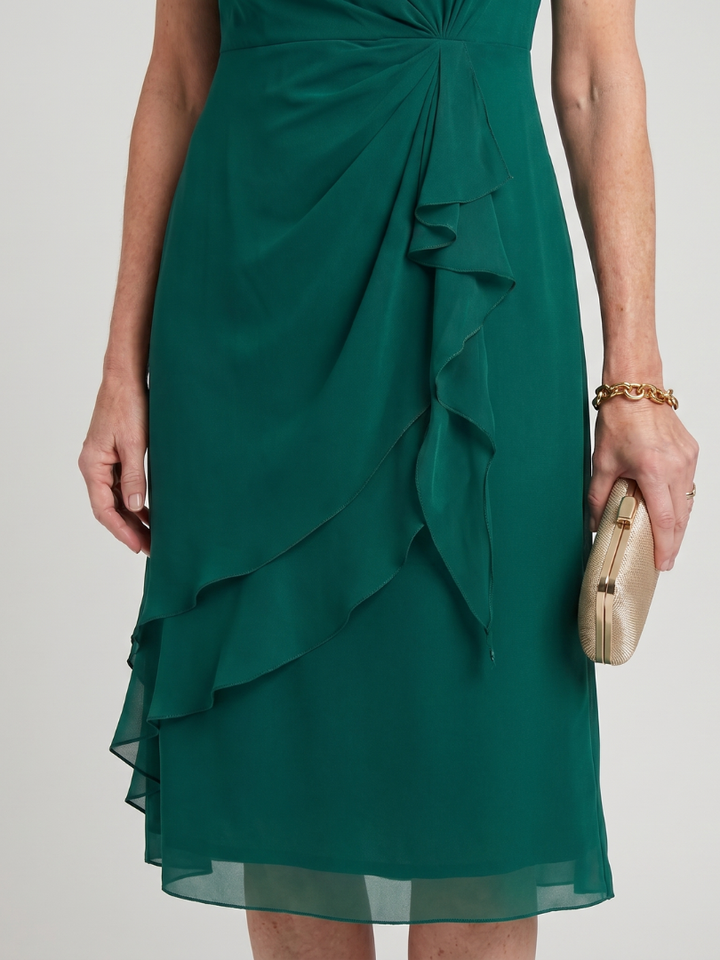 Eira™ | Elegante Midi Jurk met Gelaagde Zoom & Transparante Mouwen