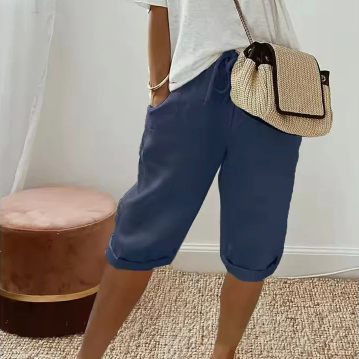 Fenley | Linnen Trekkoord Capri Shorts