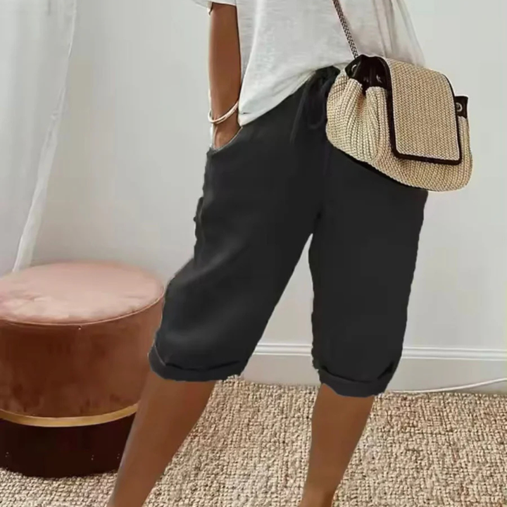 Fenley | Linnen Trekkoord Capri Shorts