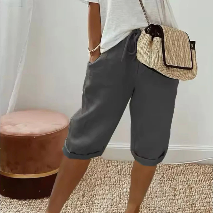 Fenley | Linnen Trekkoord Capri Shorts