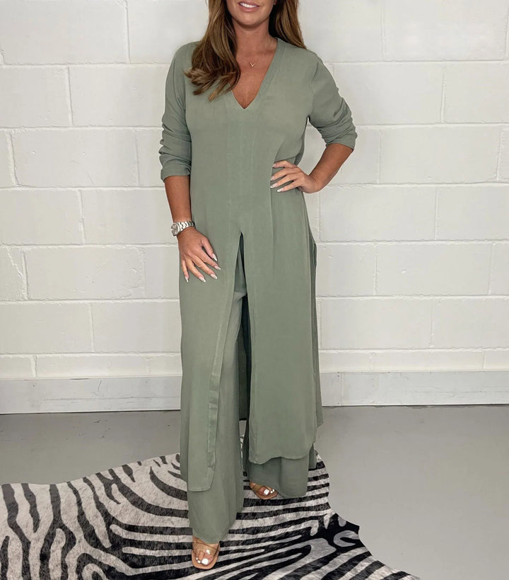 Cherly™ Comfortabele Twee-delige Set | Vloeiende Blouse en Wijde Broek