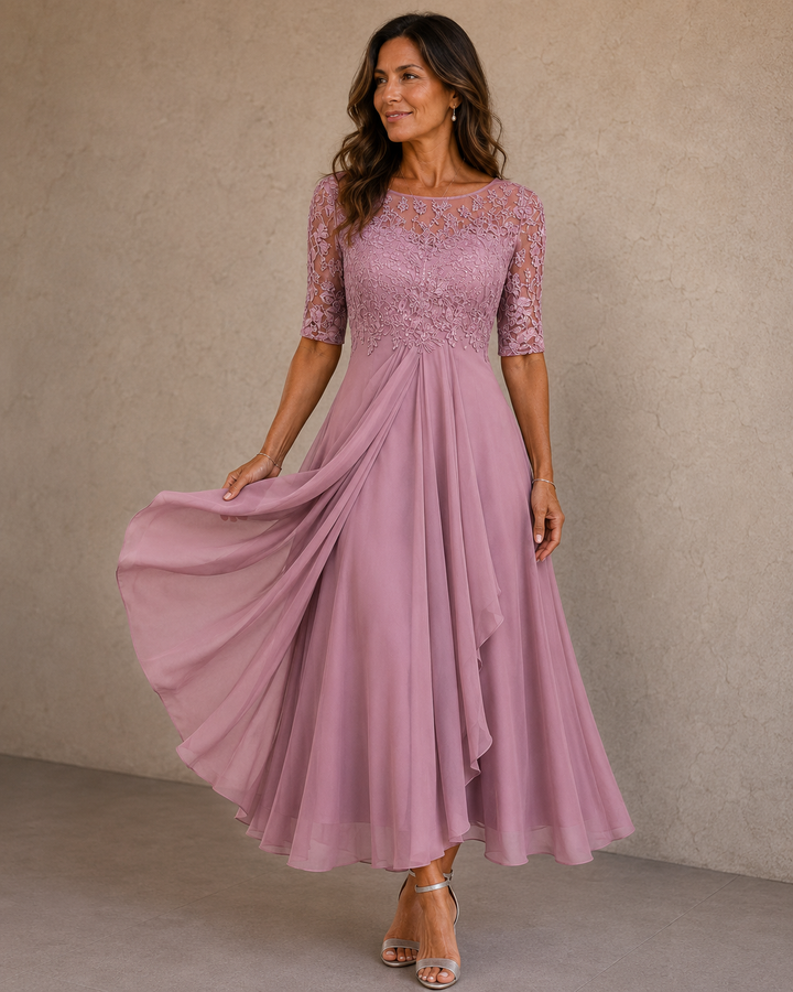 Maria | Elegante Jurk in Kant en Chiffon