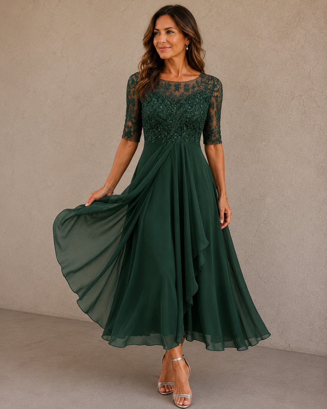 Maria | Elegante Jurk in Kant en Chiffon