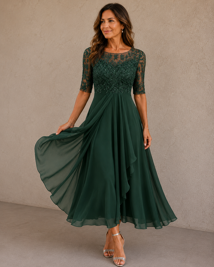 Maria | Elegante Jurk in Kant en Chiffon