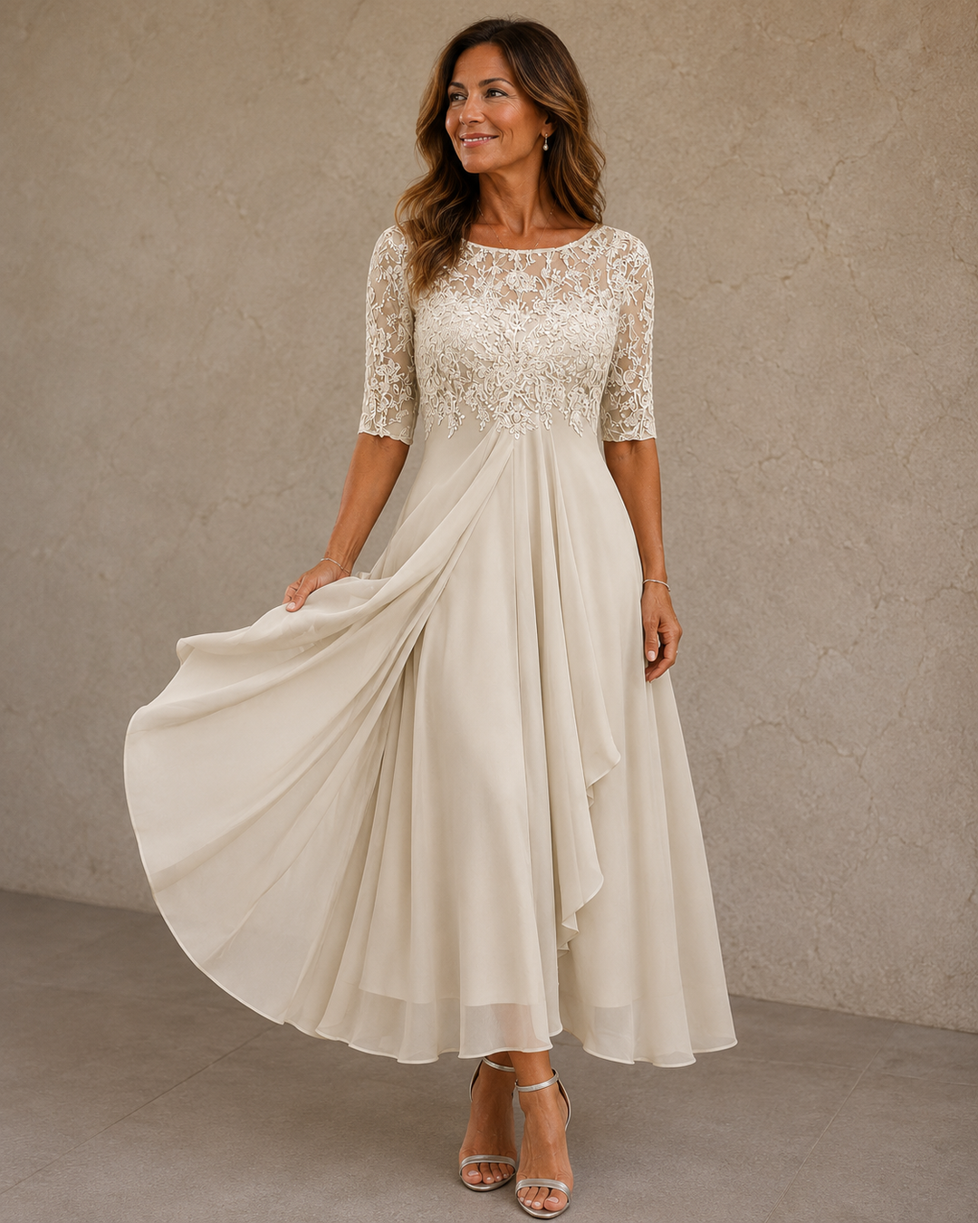 Maria | Elegante Jurk in Kant en Chiffon