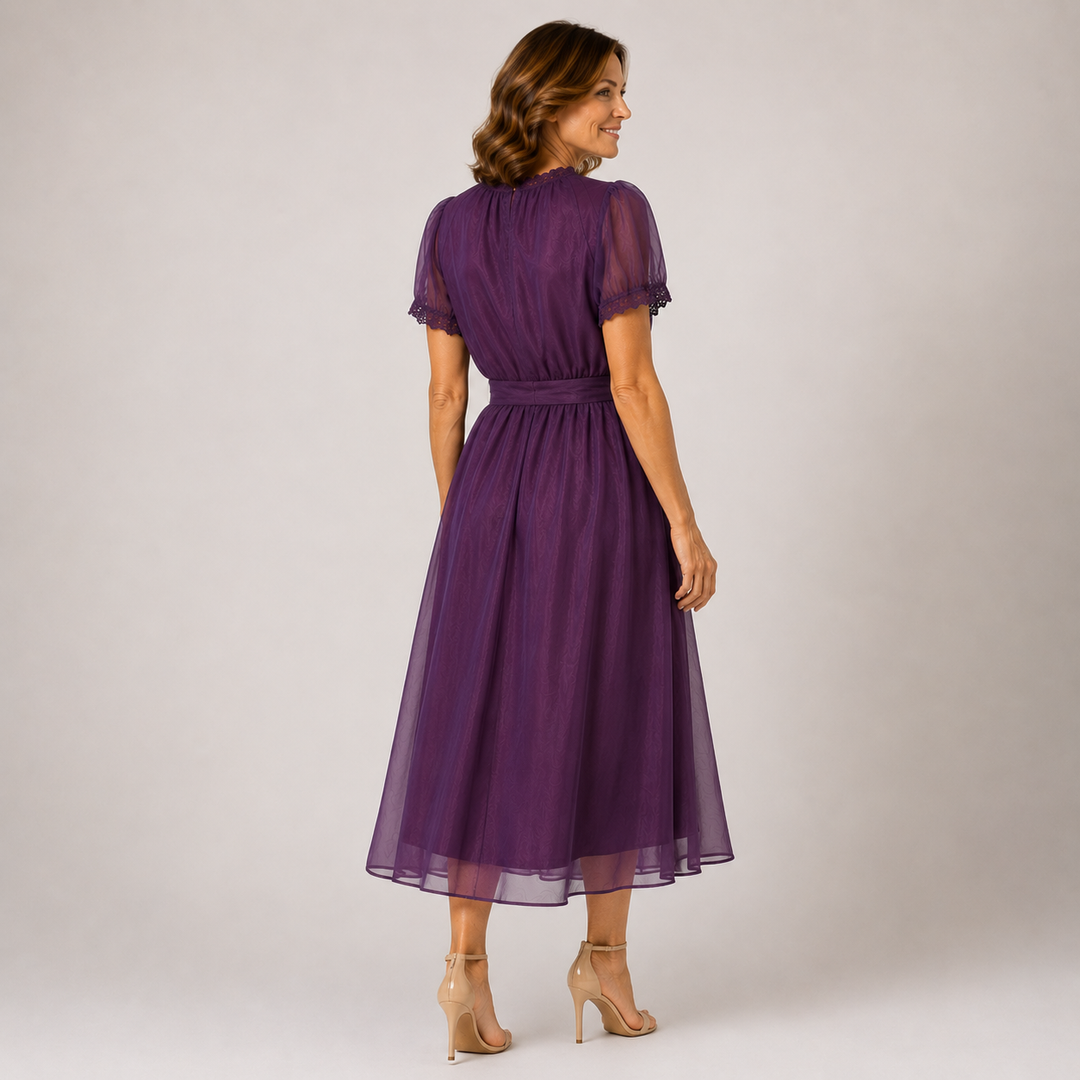 Flavia | Maxi Jurk met Daaldecolleté en Kant Chiffon Rand