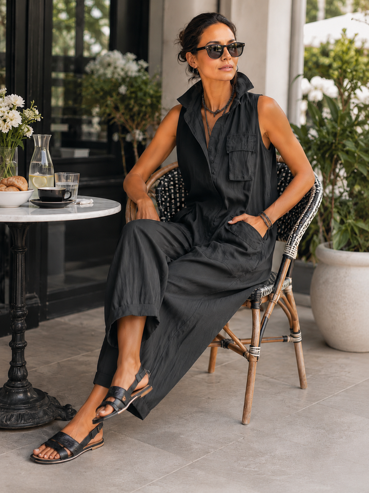 Ilaria - Mouwloze cargopantalon van katoen met een relaxte silhouette
