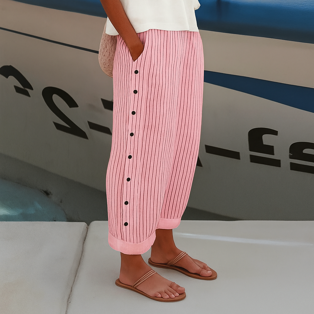 Tess | Gestreepte Paneel Knop Broek
