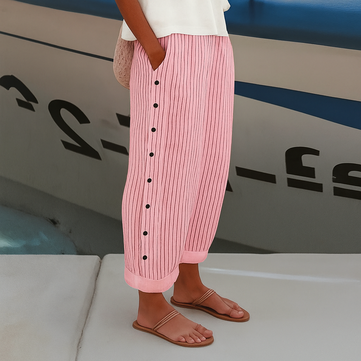 Tess | Gestreepte Paneel Knop Broek