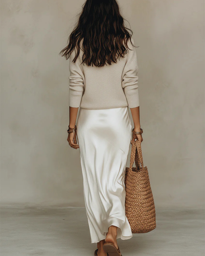 Elena - Midi Satin Jurk met Inclusief Trui