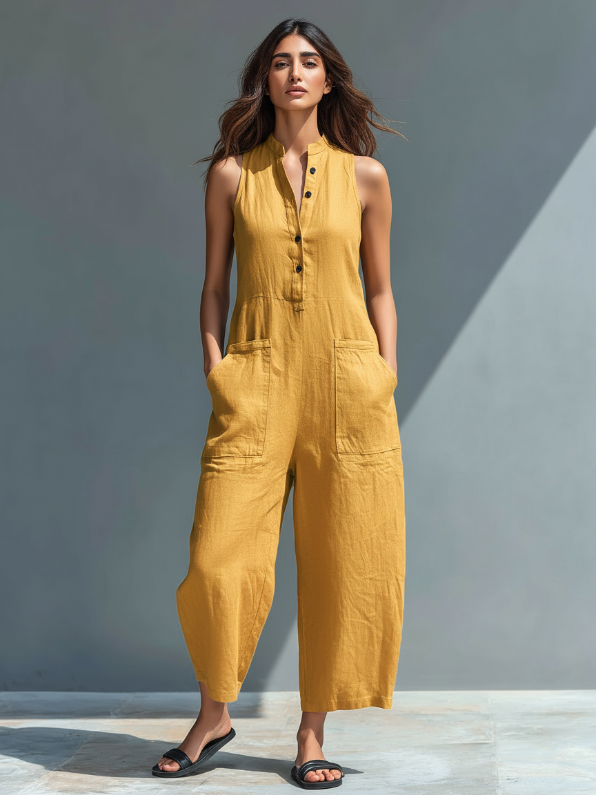 Silvia - Minimalistische Draagbare Overalls zonder Mouwen in Linnenmix